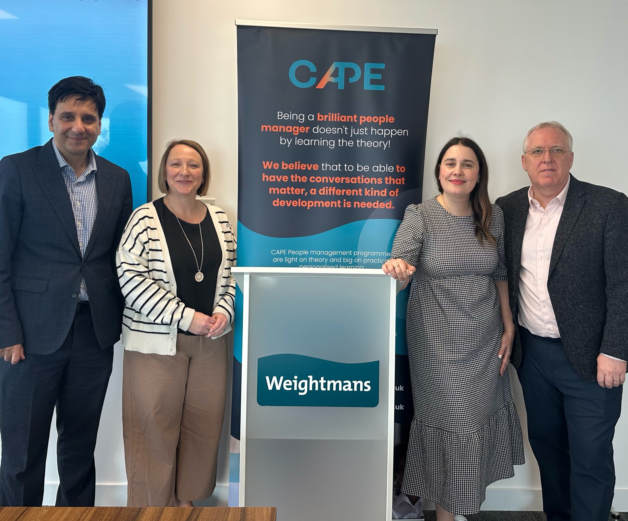 Lynsey Kitching and Naomi Regan from CAPE People Development, alongside Jawaid Rehman from Weightmans and Kevin Johns from Prime Accountants Group